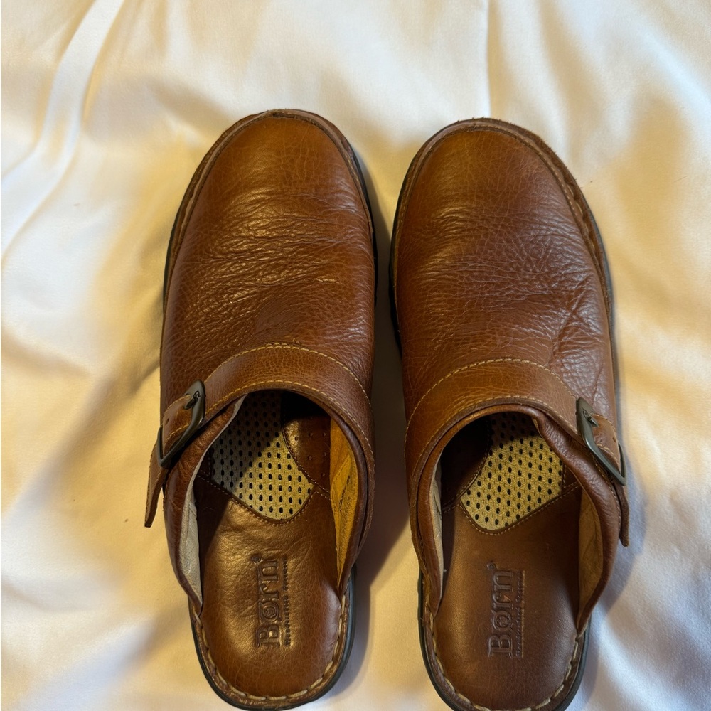 Brown born mules size 10